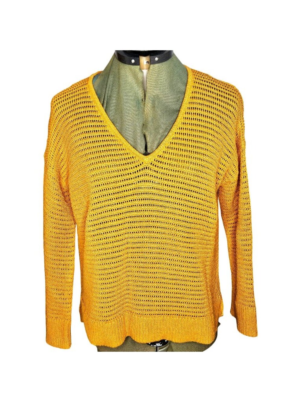 Woman's Madewell golden yellow open knit cottagecore v-neck crochet sweater XS